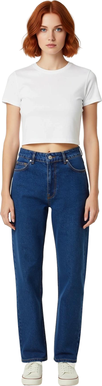 Kadın Yüksek Bel Straight Fit Jean Pantolon Fonksiyonel Dayanıklı Kaliteli Konforlu Modern