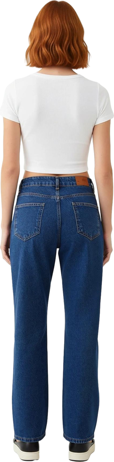 Kadın Yüksek Bel Straight Fit Jean Pantolon Fonksiyonel Dayanıklı Kaliteli Konforlu Modern
