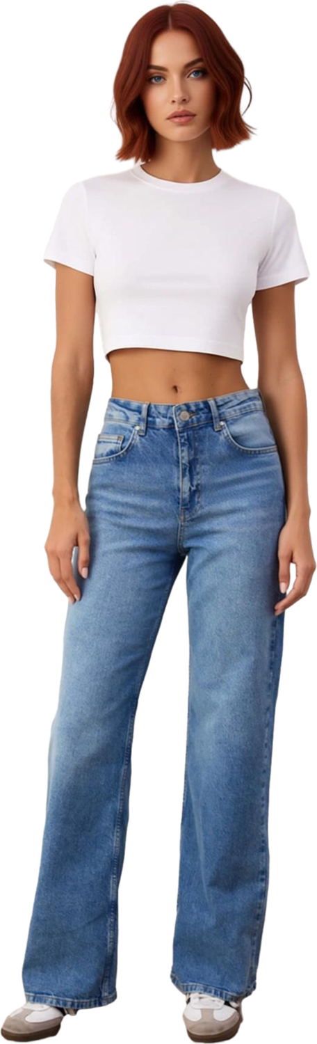 Kadın Comfort Fit Geniş Paça Jean Pantolon Fonksiyonel Dayanıklı Kaliteli Konforlu Estetik
