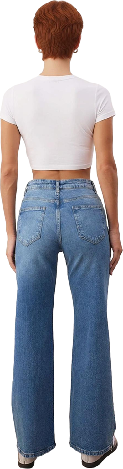 Kadın Comfort Fit Geniş Paça Jean Pantolon Fonksiyonel Dayanıklı Kaliteli Konforlu Estetik