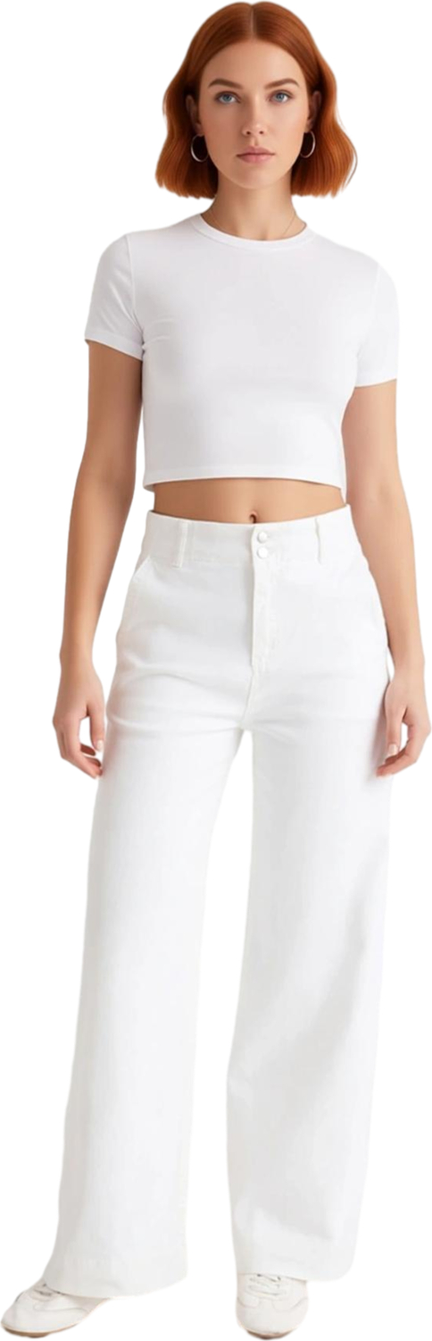 Kadın Wide Leg Düğmeli Denim Pantolon Fonksiyonel Dayanıklı Kaliteli Konforlu Estetik Spor