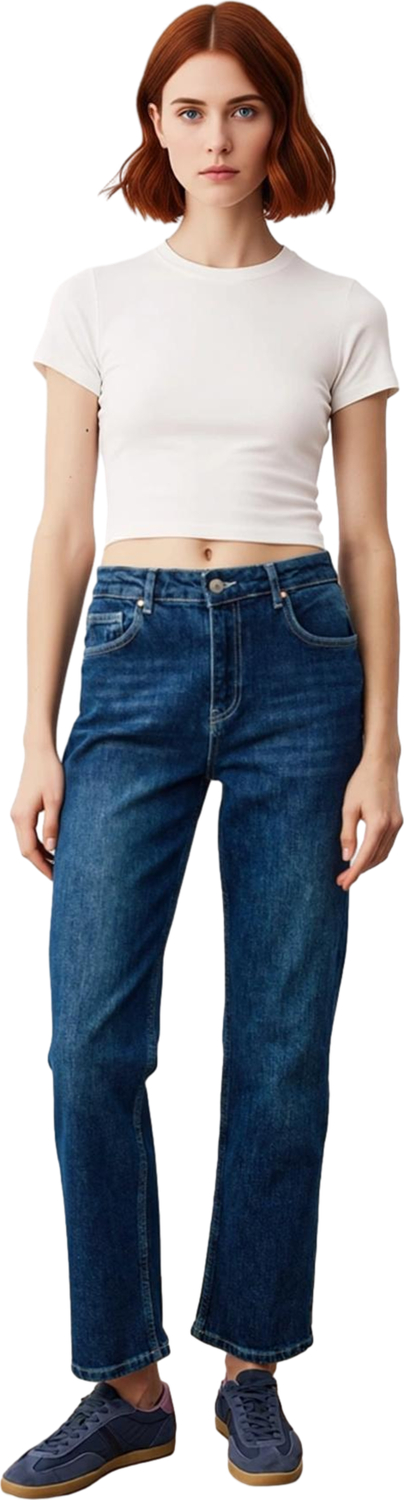 Kadın Yüksek Bel Straight Fit Denim Jean Fonksiyonel Dayanıklı Kaliteli Konforlu Estetik Şık
