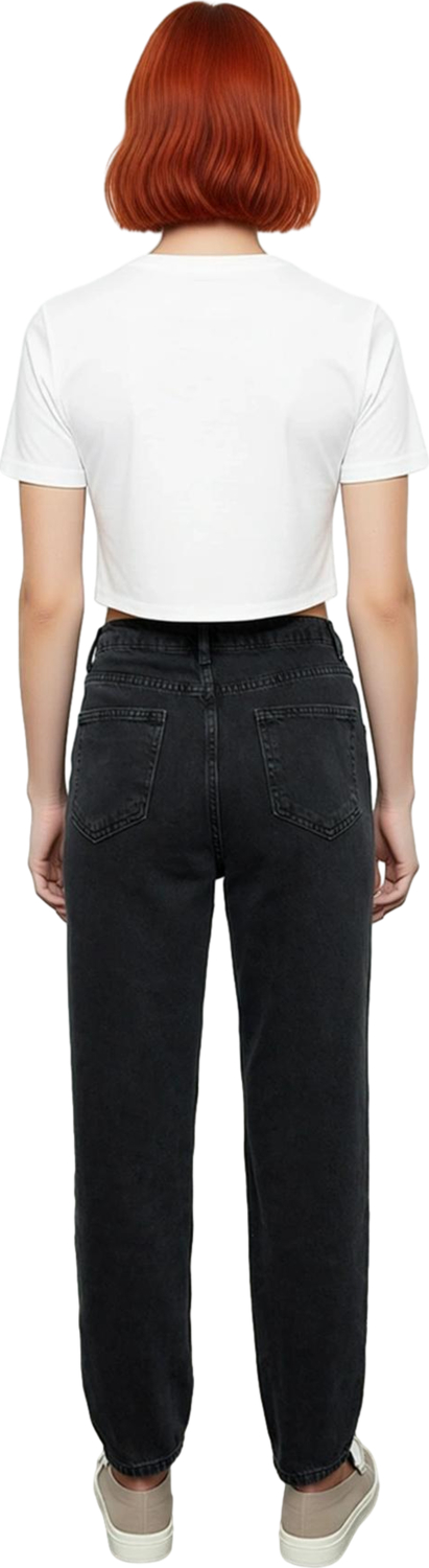 Kadın Taşlı Yüksek Bel Mom Fit Jean Fonksiyonel Dayanıklı Kaliteli Konforlu Estetik Modern