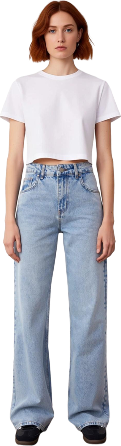 Kadın Açık Denim Wide Leg Pantolon Yüksek Bel Fonksiyonel Dayanıklı Kaliteli Konforlu Spor