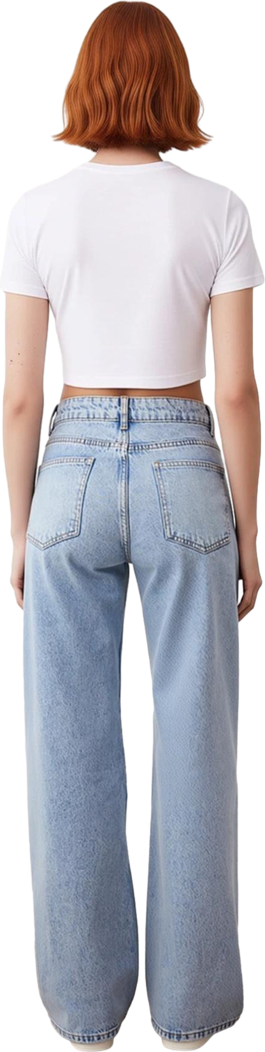 Kadın Açık Denim Wide Leg Pantolon Yüksek Bel Fonksiyonel Dayanıklı Kaliteli Konforlu Spor