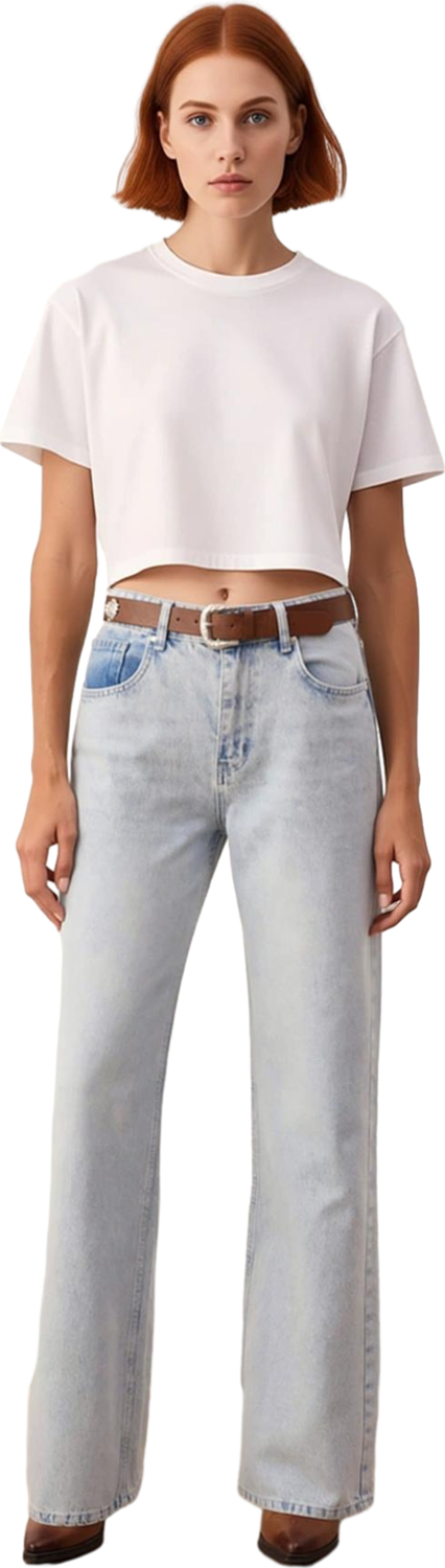 Kadın Açık Wide Leg Kemerli Denim Pantolon Fonksiyonel Dayanıklı Kaliteli Konforlu Estetik