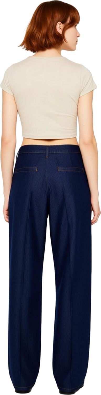 Kadın Koyu Wide Leg Pileli Denim Pantolon Fonksiyonel Dayanıklı Kaliteli Konforlu Estetik Şık