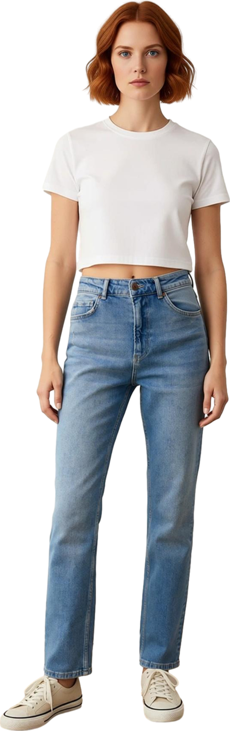 Kadın Açık Yüksek Bel Düz Kesim Denim Pantolon Fonksiyonel Dayanıklı Kaliteli Konforlu Şık