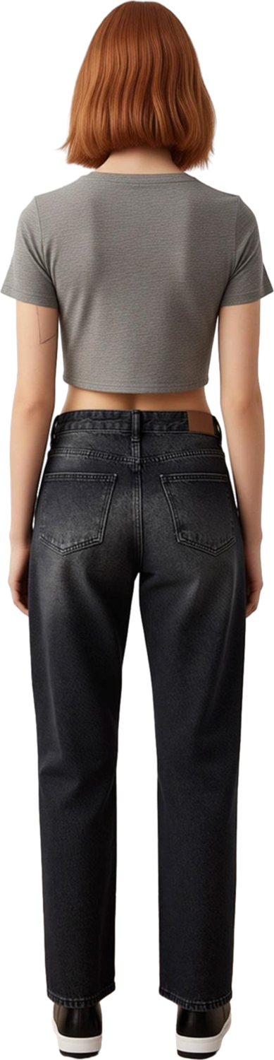Kadın Yüksek Bel Boru Paça Asimetrik Düğmeli Denim Pantolon Fonksiyonel Dayanıklı Kaliteli