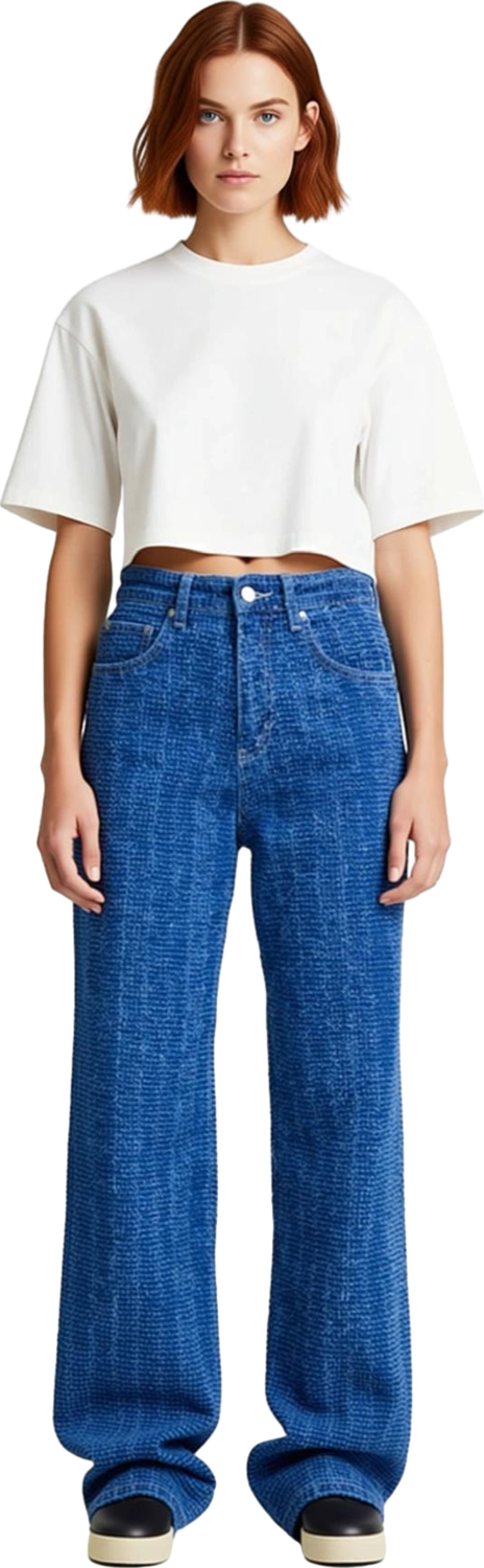 Kadın Dokulu Wide Leg Denim Pantolon Fonksiyonel Dayanıklı Kaliteli Konforlu Estetik Rahat