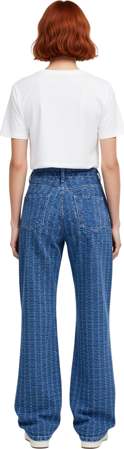 Kadın Dokulu Wide Leg Denim Pantolon Fonksiyonel Dayanıklı Kaliteli Konforlu Estetik Rahat