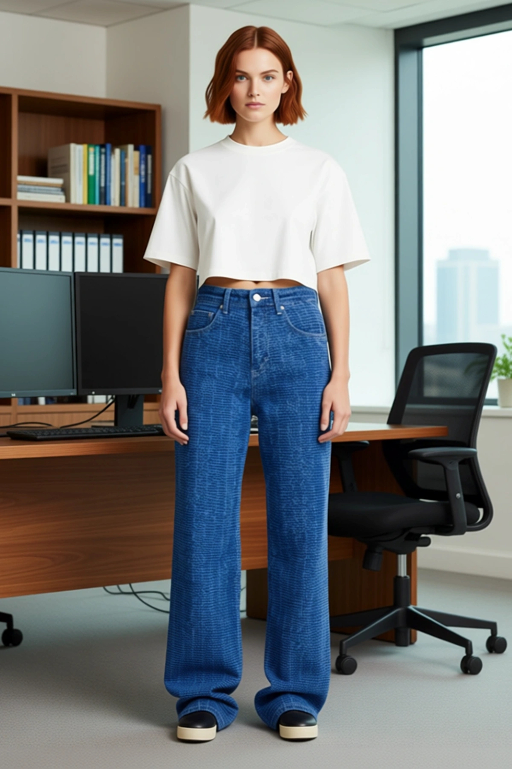 Kadın Dokulu Wide Leg Denim Pantolon Fonksiyonel Dayanıklı Kaliteli Konforlu Estetik Rahat
