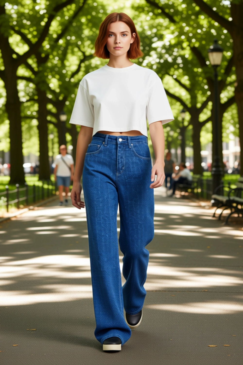 Kadın Dokulu Wide Leg Denim Pantolon Fonksiyonel Dayanıklı Kaliteli Konforlu Estetik Rahat
