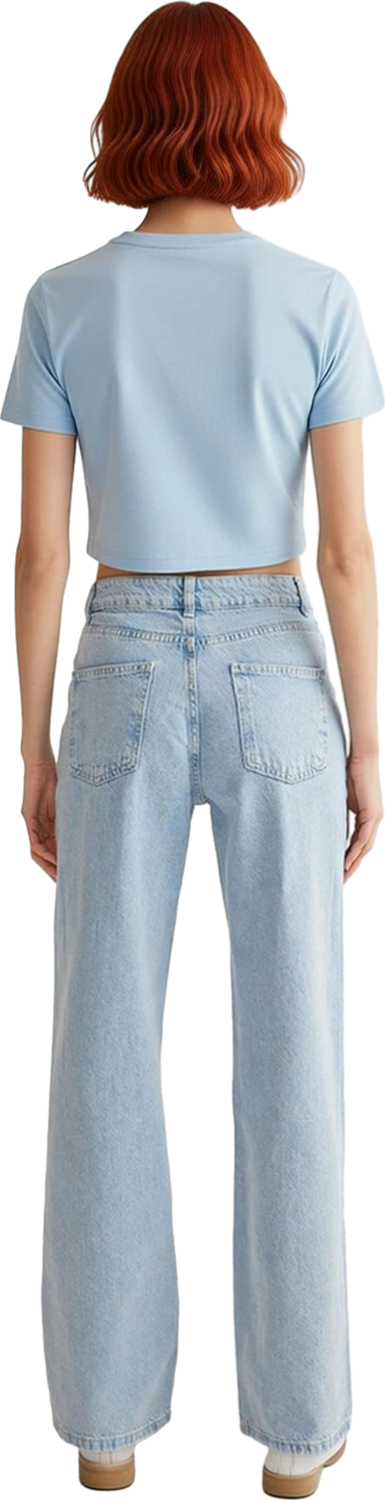 Kadın Açık Çiçek Detaylı Wide Leg Denim Pantolon Fonksiyonel Dayanıklı Kaliteli Konforlu Şık