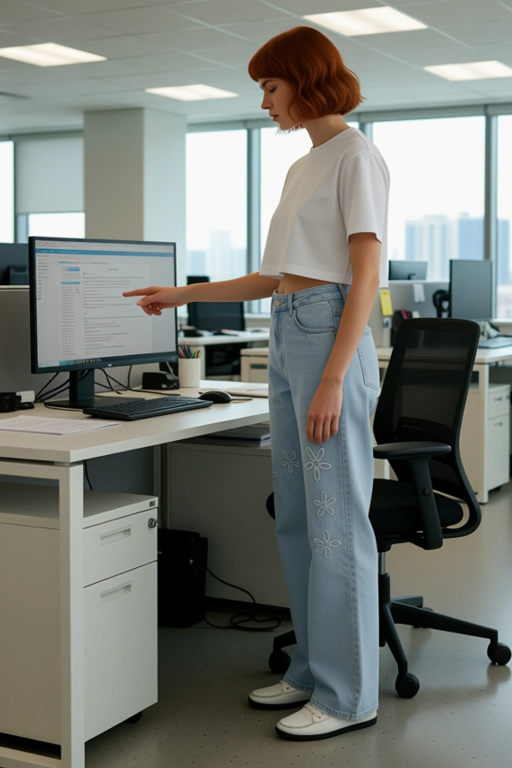 Kadın Açık Çiçek Detaylı Wide Leg Denim Pantolon Fonksiyonel Dayanıklı Kaliteli Konforlu Şık