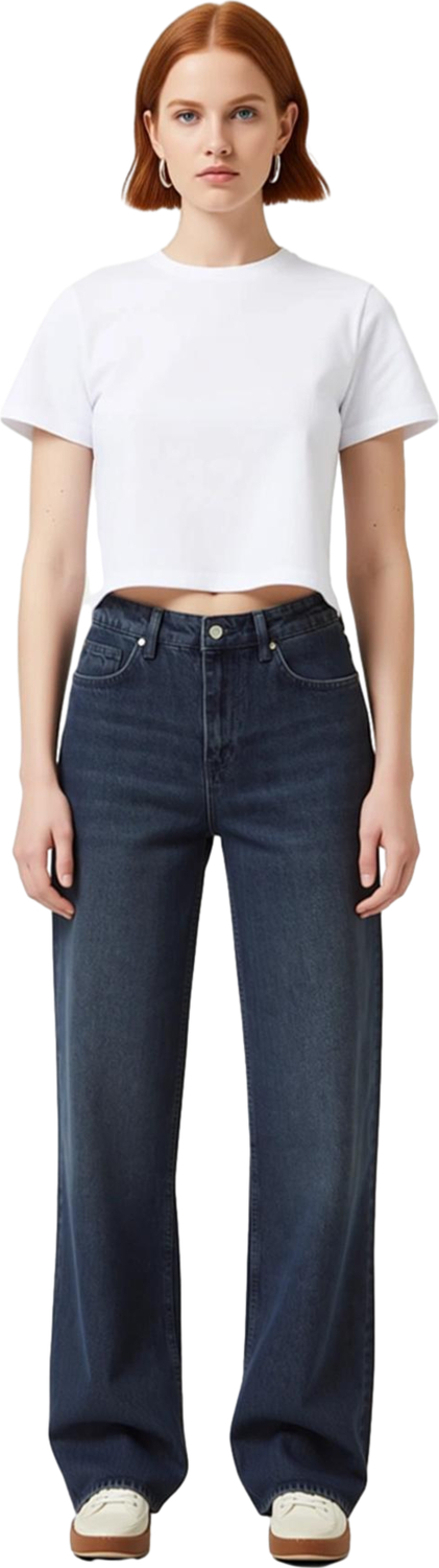 Kadın Cool & Comfort Yüksek Bel Geniş Paça Jean Pantolon Fonksiyonel Dayanıklı Kaliteli Şık