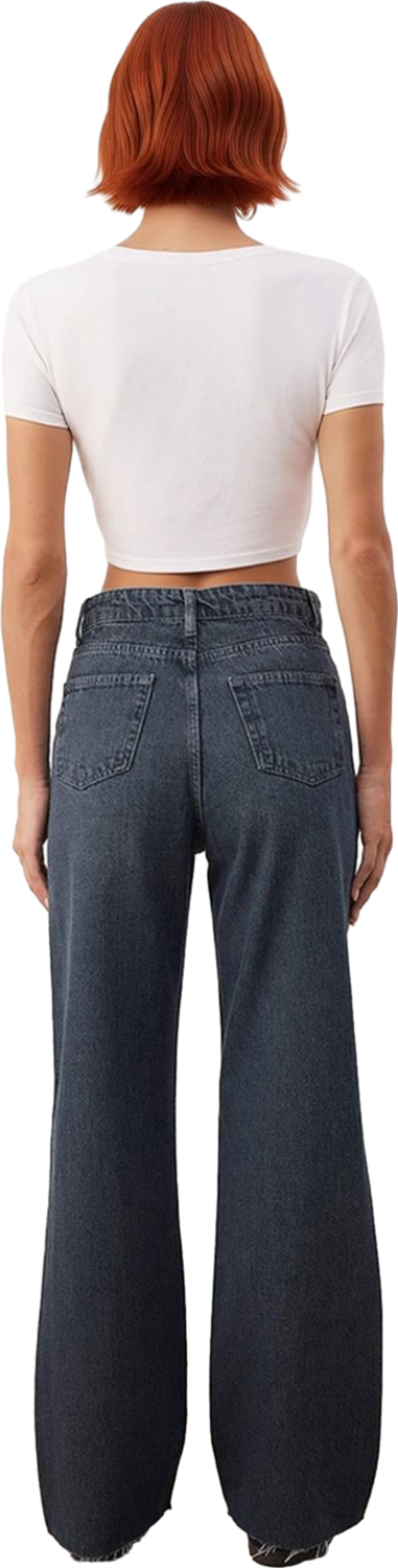 Kadın Cool & Comfort Yüksek Bel Geniş Paça Jean Pantolon Fonksiyonel Dayanıklı Kaliteli Şık