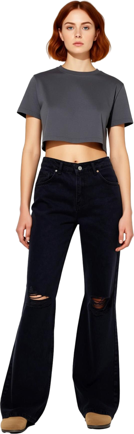 Kadın Wide Leg Denim Pantolon Yırtık Detaylı Fonksiyonel Dayanıklı Kaliteli Konforlu Rahat