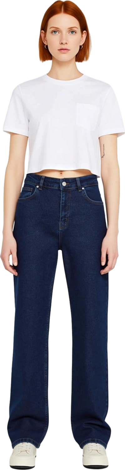 Kadın Koyu Yüksek Bel Straight Kesim Denim Pantolon Fonksiyonel Dayanıklı Kaliteli Estetik