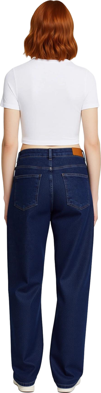 Kadın Koyu Yüksek Bel Straight Kesim Denim Pantolon Fonksiyonel Dayanıklı Kaliteli Estetik