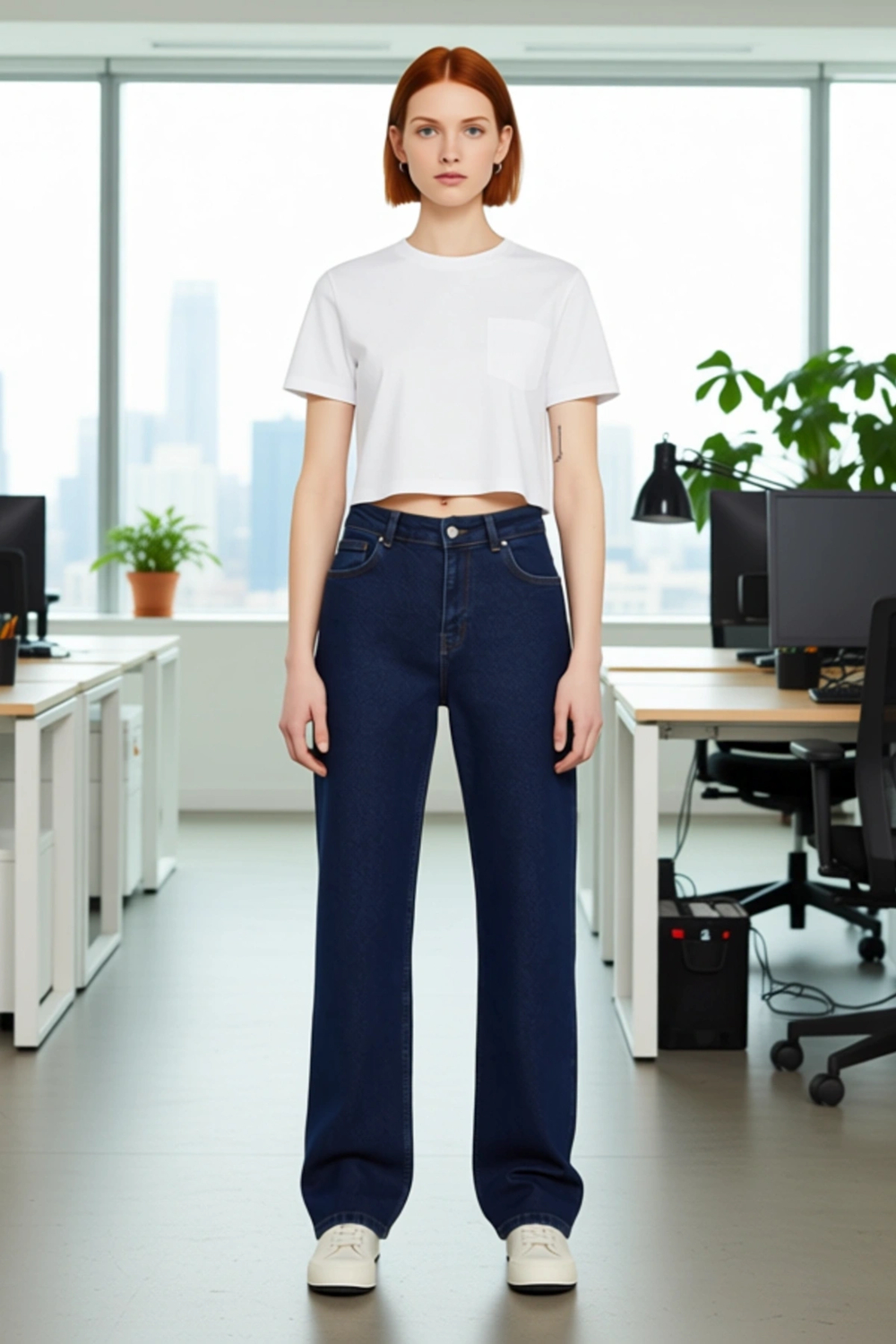 Kadın Koyu Yüksek Bel Straight Kesim Denim Pantolon Fonksiyonel Dayanıklı Kaliteli Estetik