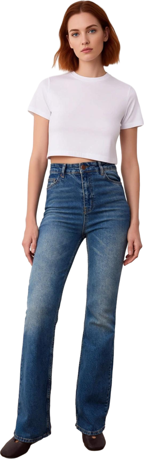 Kadın Yüksek Bel İspanyol Paça Denim Pantolon Fonksiyonel Dayanıklı Kaliteli Konforlu Spor