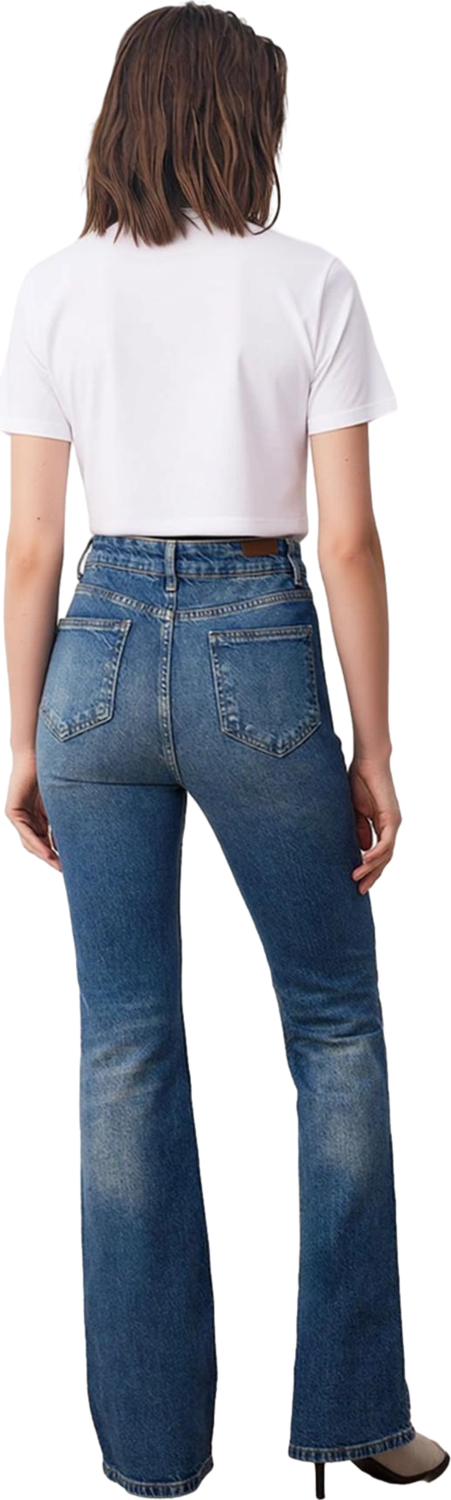 Kadın Yüksek Bel İspanyol Paça Denim Pantolon Fonksiyonel Dayanıklı Kaliteli Konforlu Spor
