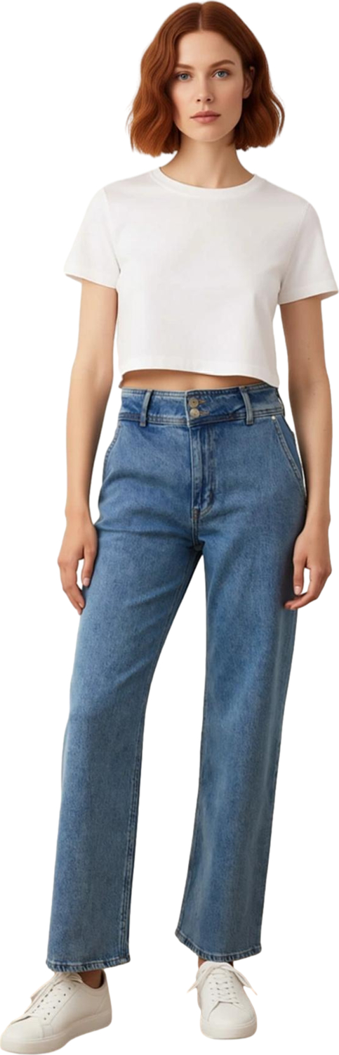 Kadın Comfort Straight Denim Pantolon Yüksek Bel Fonksiyonel Dayanıklı Kaliteli Konforlu Şık