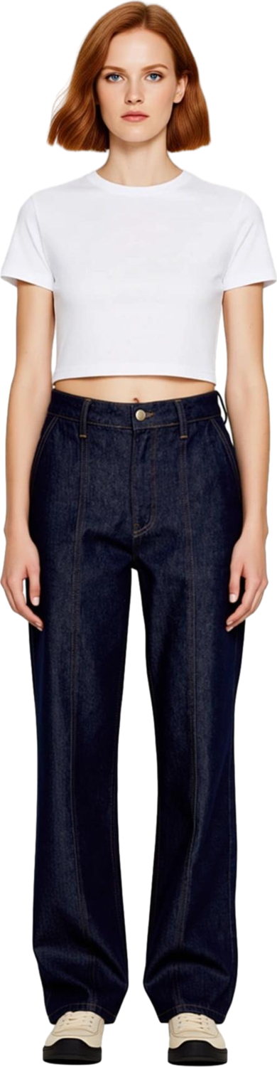 Kadın Düz Koyu Wide Leg Jean Yüksek Bel Dikiş Detaylı Fonksiyonel Dayanıklı Kaliteli Rahat