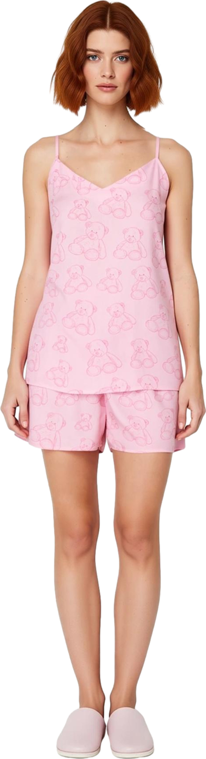 Ayıcıklı Desenli Viskoz Pijama Takımı Rahat Şık ve Nefes Alabilir Kaliteli İşçilik