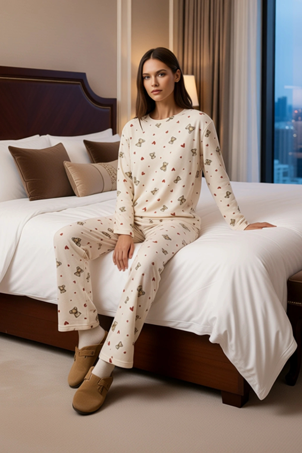 Kışlık Polar Ayıcık Desenli Kadın Pijama Takımı Fonksiyonel Dayanıklı Kaliteli Konforlu Şık