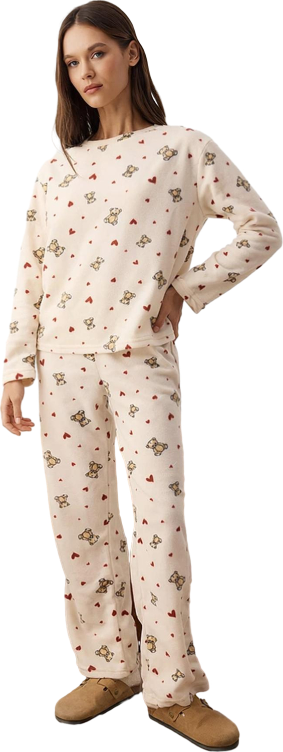 Kışlık Polar Ayıcık Desenli Kadın Pijama Takımı Fonksiyonel Dayanıklı Kaliteli Konforlu Şık