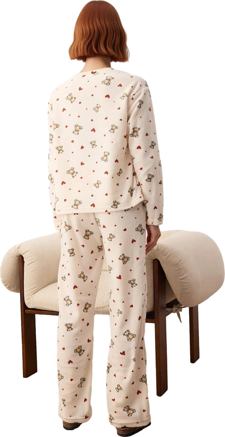 Kışlık Polar Ayıcık Desenli Kadın Pijama Takımı Fonksiyonel Dayanıklı Kaliteli Konforlu Şık