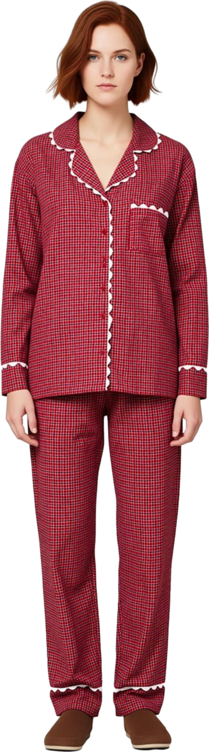 Kadın Kışlık Ekose Viskon Gömlek ve Pantolon Pijama Fonksiyonel Dayanıklı Kaliteli Estetik