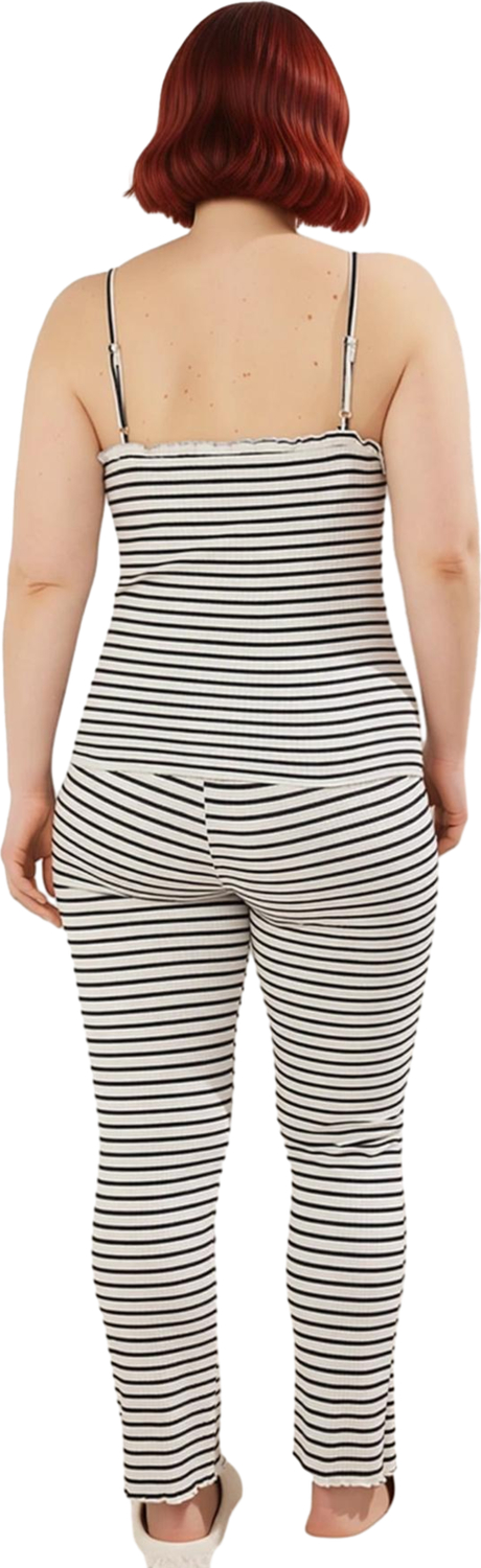 Kadın Çizgili V Yaka Kaşkorse Atlet ve Pantolon Pijama Takımı Fonksiyonel Dayanıklı Modern