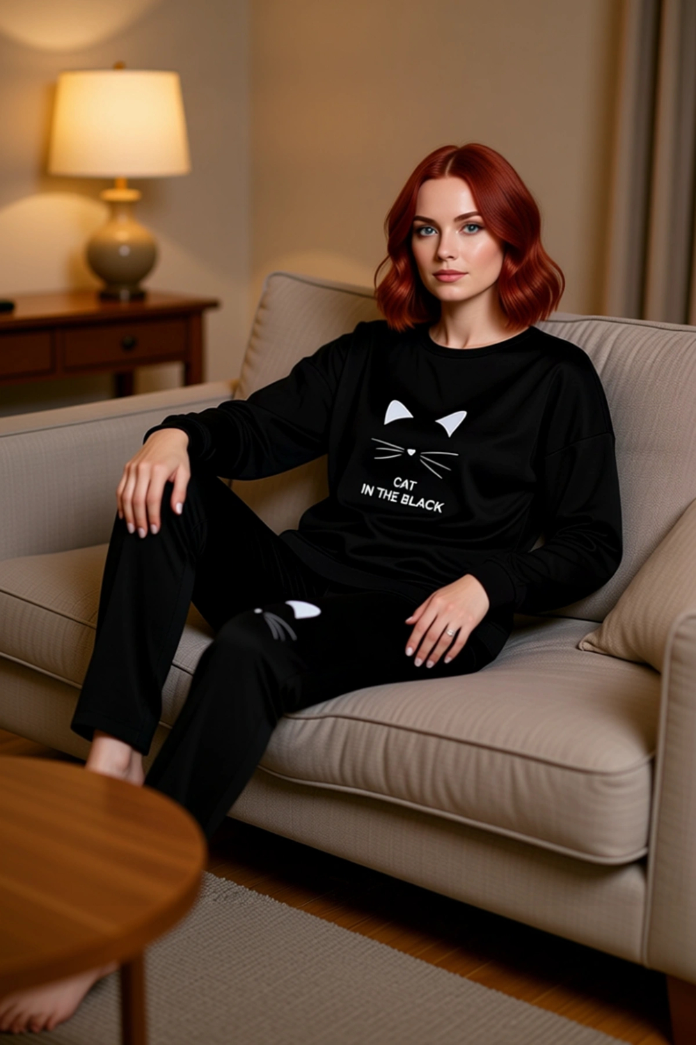 Kedi Temalı Kadın Ev Giyim Takımı Fonksiyonel Dayanıklı Kaliteli Konforlu Estetik Premium Şık