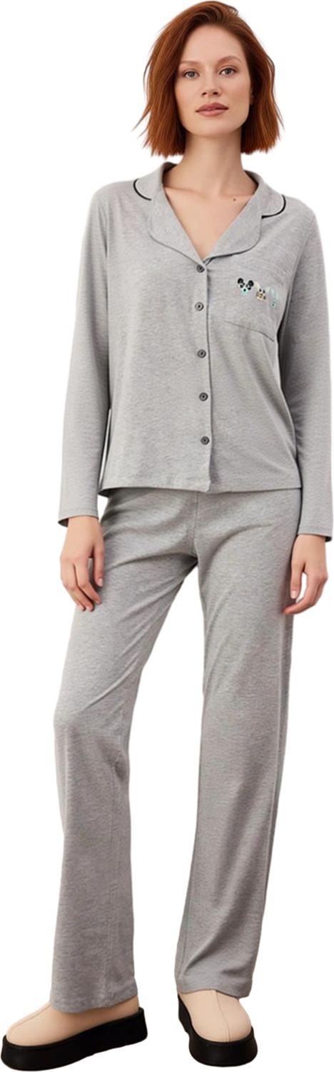 Kadın Baskılı Gömlek Yaka Pijama Takımı Fonksiyonel Dayanıklı Kaliteli Konforlu Estetik Şık