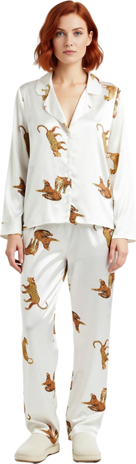 Viskon Dokuma Kaplan Baskılı Gömlek ve Pantolon Pijama Seti Fonksiyonel Dayanıklı Kaliteli