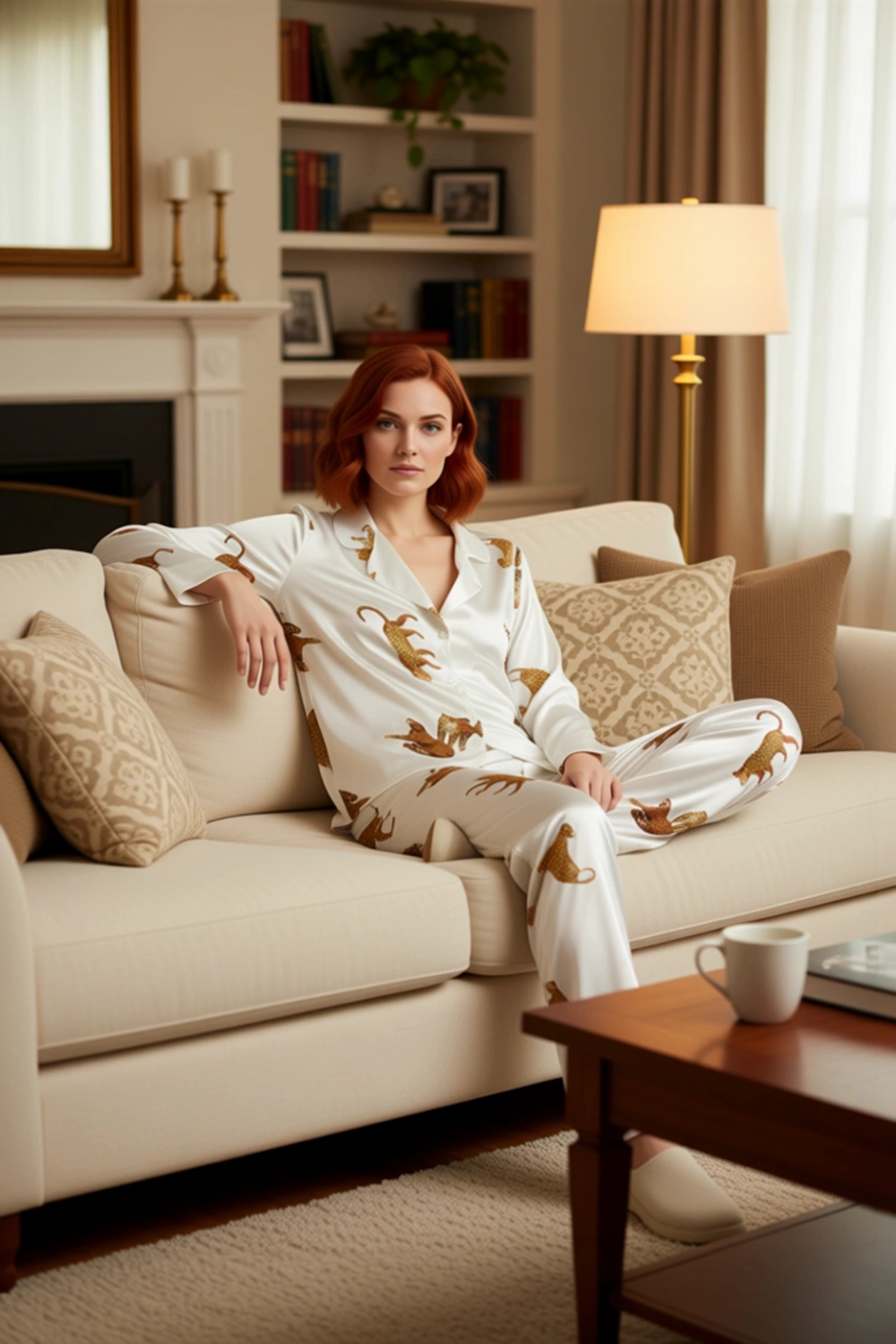 Viskon Dokuma Kaplan Baskılı Gömlek ve Pantolon Pijama Seti Fonksiyonel Dayanıklı Kaliteli
