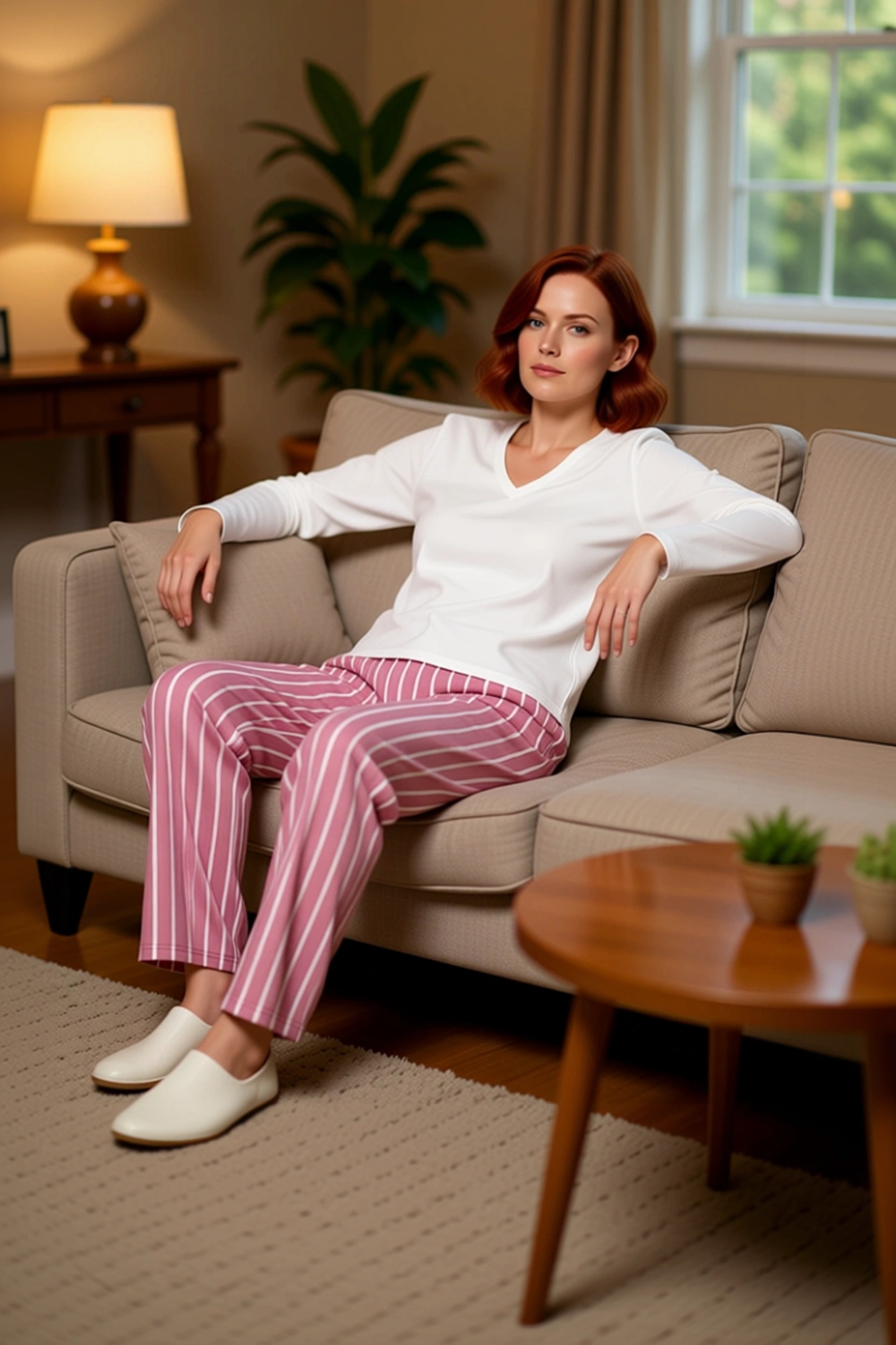 Kadın V Yaka Uzun Kollu Çizgili Polar Pijama Takımı Fonksiyonel Dayanıklı Kaliteli Estetik