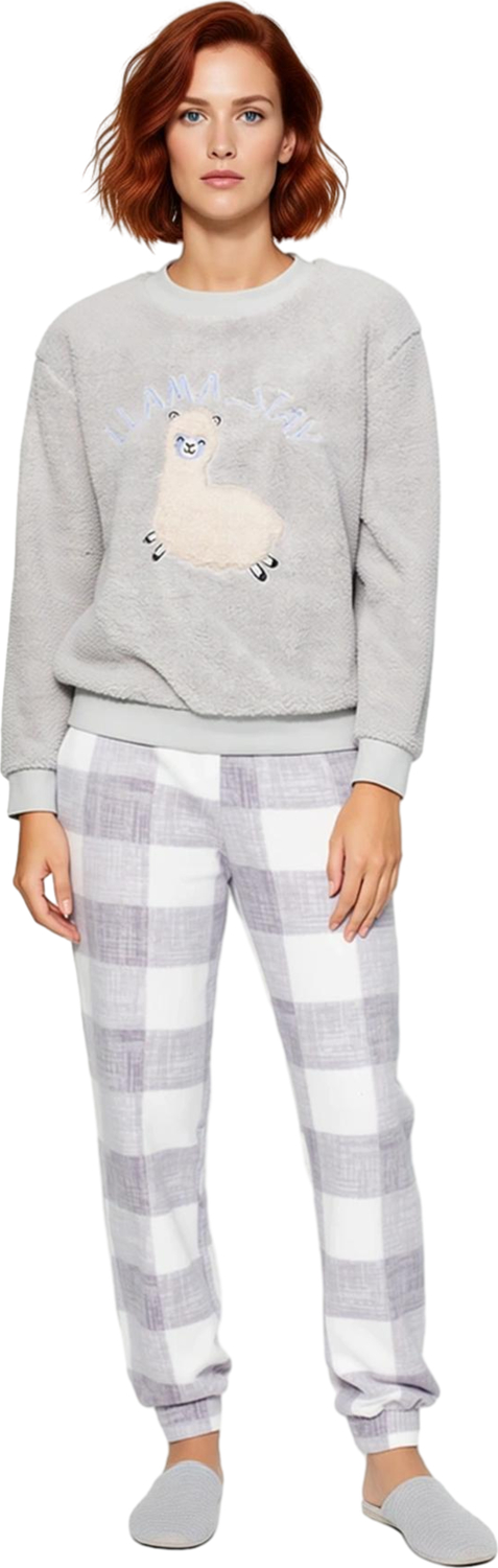 Kadın Ekose Desenli Wellsoft Pijama Takımı Lama Figürlü Fonksiyonel Dayanıklı Kaliteli Şık