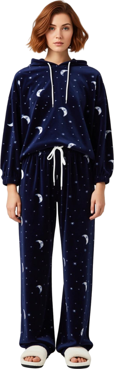 Kadin Koyu Galaksi Desenli Polar Pijama Seti Fonksiyonel Dayanıklı Kaliteli Konforlu Rahat