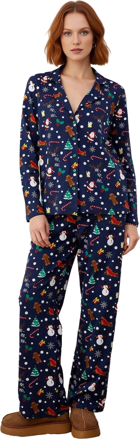 Kadın Kış Temalı Baskılı Pijama Takımı Gömlek ve Pantolon Fonksiyonel Dayanıklı Kaliteli Şık