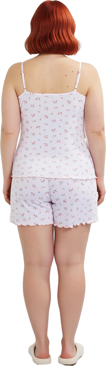 Kadın Kolsuz V Yaka Çiçek Baskılı Pijama Takımı Fonksiyonel Dayanıklı Kaliteli Konforlu Şık