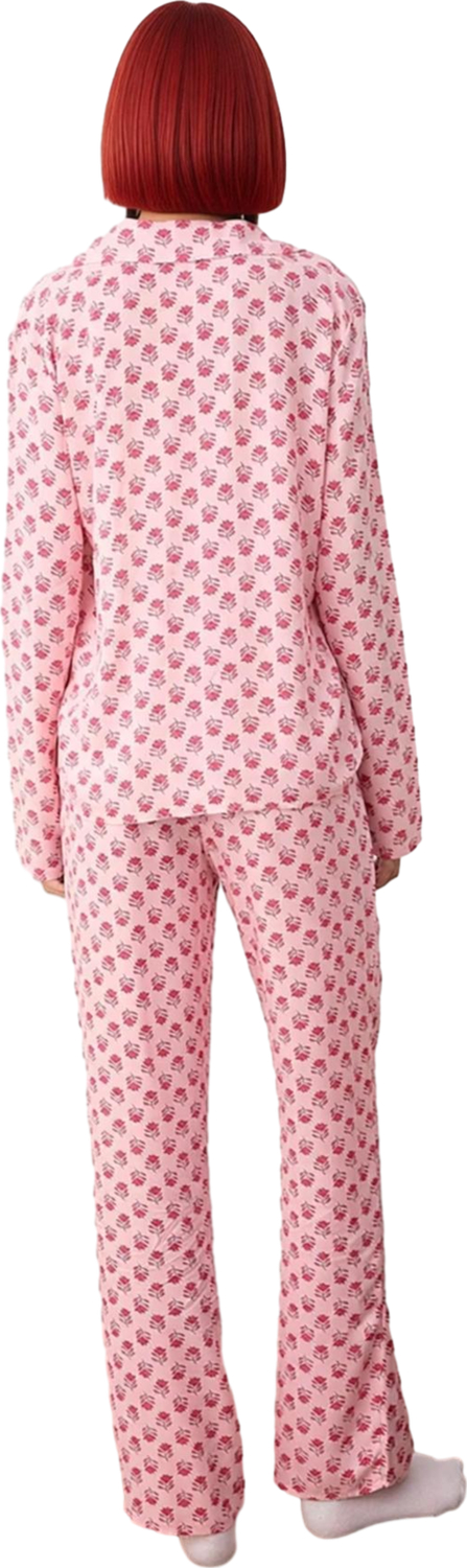 Kadın Çiçekli Gömlek ve Pantolon Pijama Takımı Fonksiyonel Dayanıklı Kaliteli Konforlu Şık