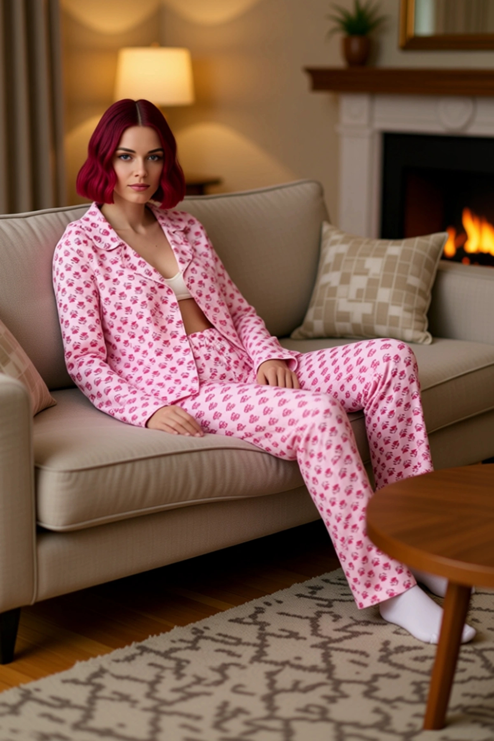 Kadın Çiçekli Gömlek ve Pantolon Pijama Takımı Fonksiyonel Dayanıklı Kaliteli Konforlu Şık
