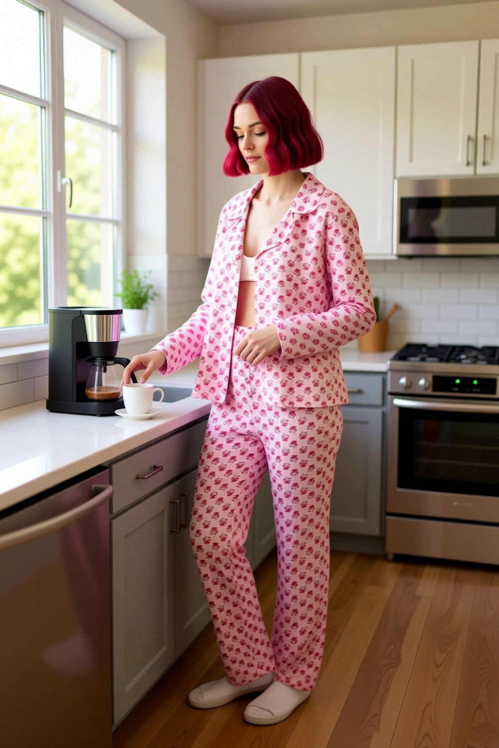 Kadın Çiçekli Gömlek ve Pantolon Pijama Takımı Fonksiyonel Dayanıklı Kaliteli Konforlu Şık