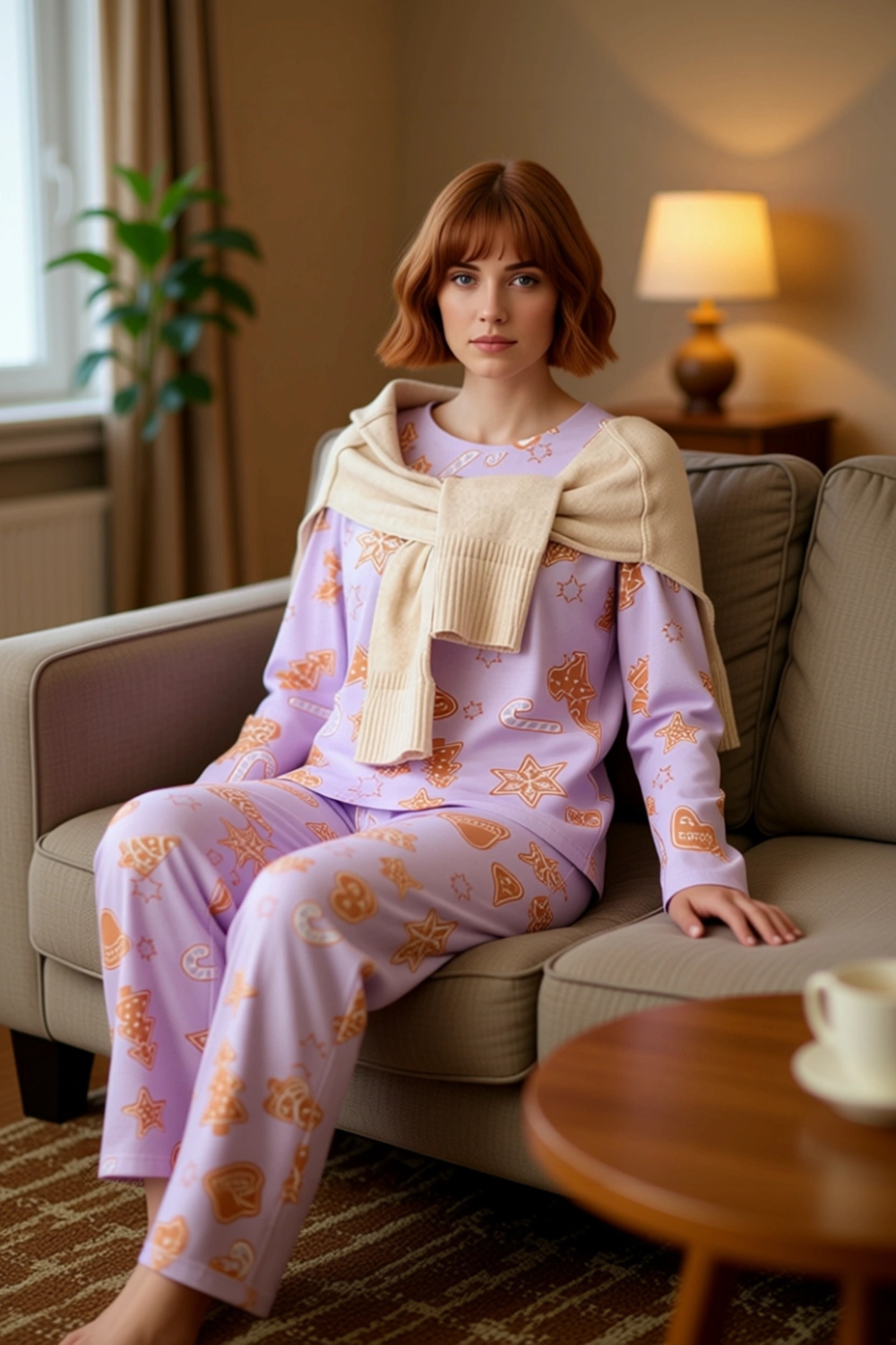 Kadın Yılbaşı Desenli Pamuklu Pijama Takımı Fonksiyonel Dayanıklı Kaliteli Konforlu Modern