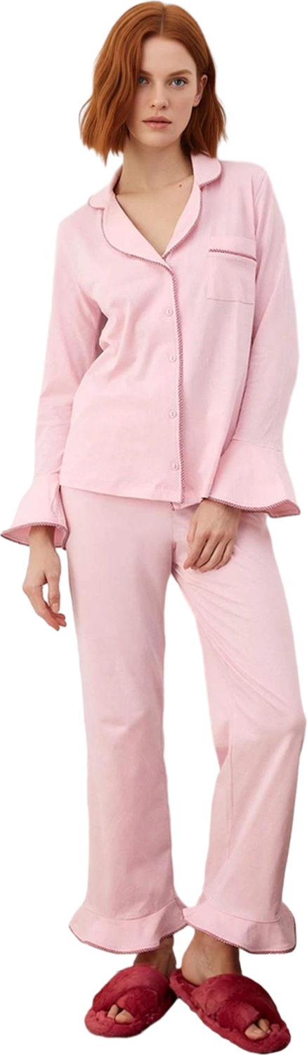 Kadın Gömlek Yaka Biyeli Pijama Takımı Fonksiyonel Dayanıklı Kaliteli Konforlu Estetik Şık
