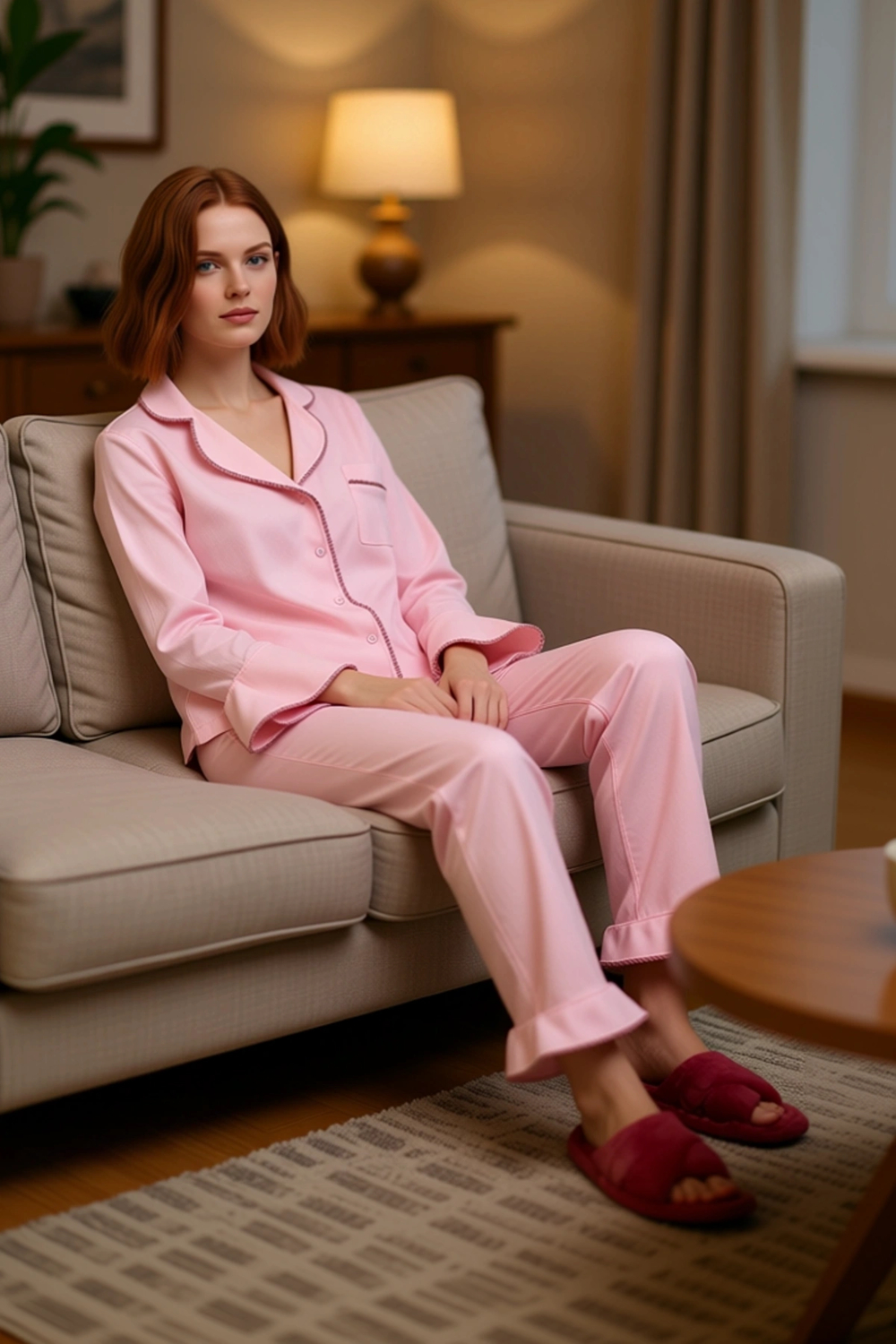 Kadın Gömlek Yaka Biyeli Pijama Takımı Fonksiyonel Dayanıklı Kaliteli Konforlu Estetik Şık